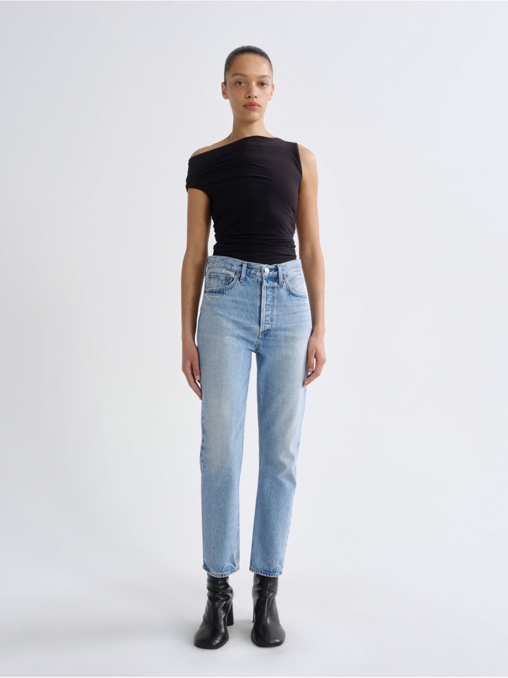 AGOLDE Riley High Rise Straight Crop Weightless Light Wash Stream Distress 27